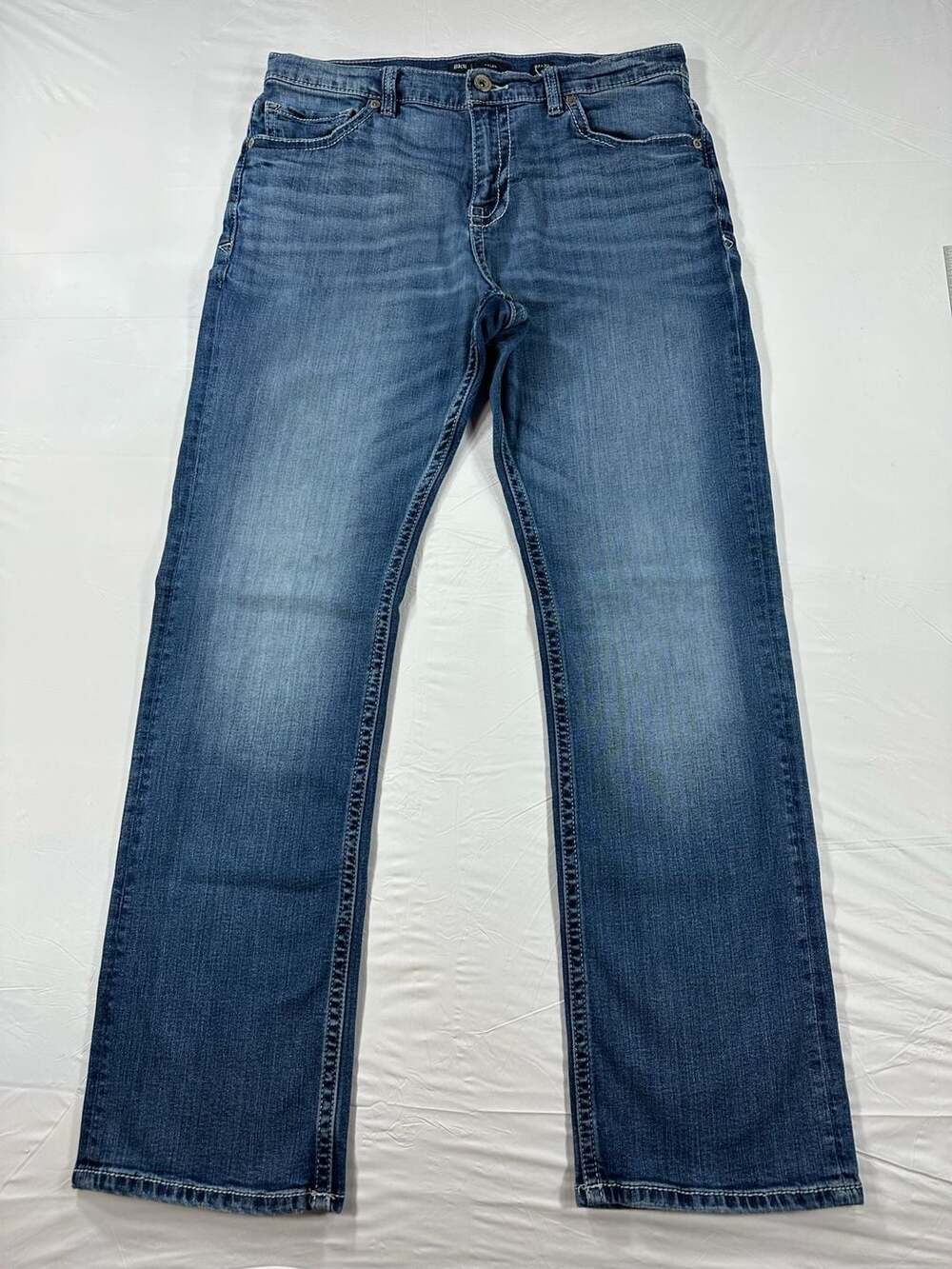 BKE Tyler Men's Denim Jeans Blue Heavy Stitching Straight Leg 33x32